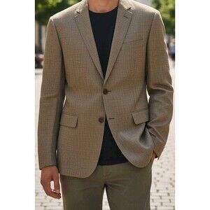 Boss by Hugo Boss Men's Sport Coat Wool Linen Brown Tan 44L Made In Croatia